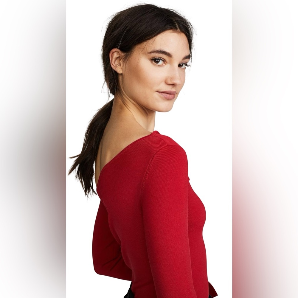 Bailey 44 One-Shoulder Red Ribbed Long-Sleeve Top - Picture 2 of 9